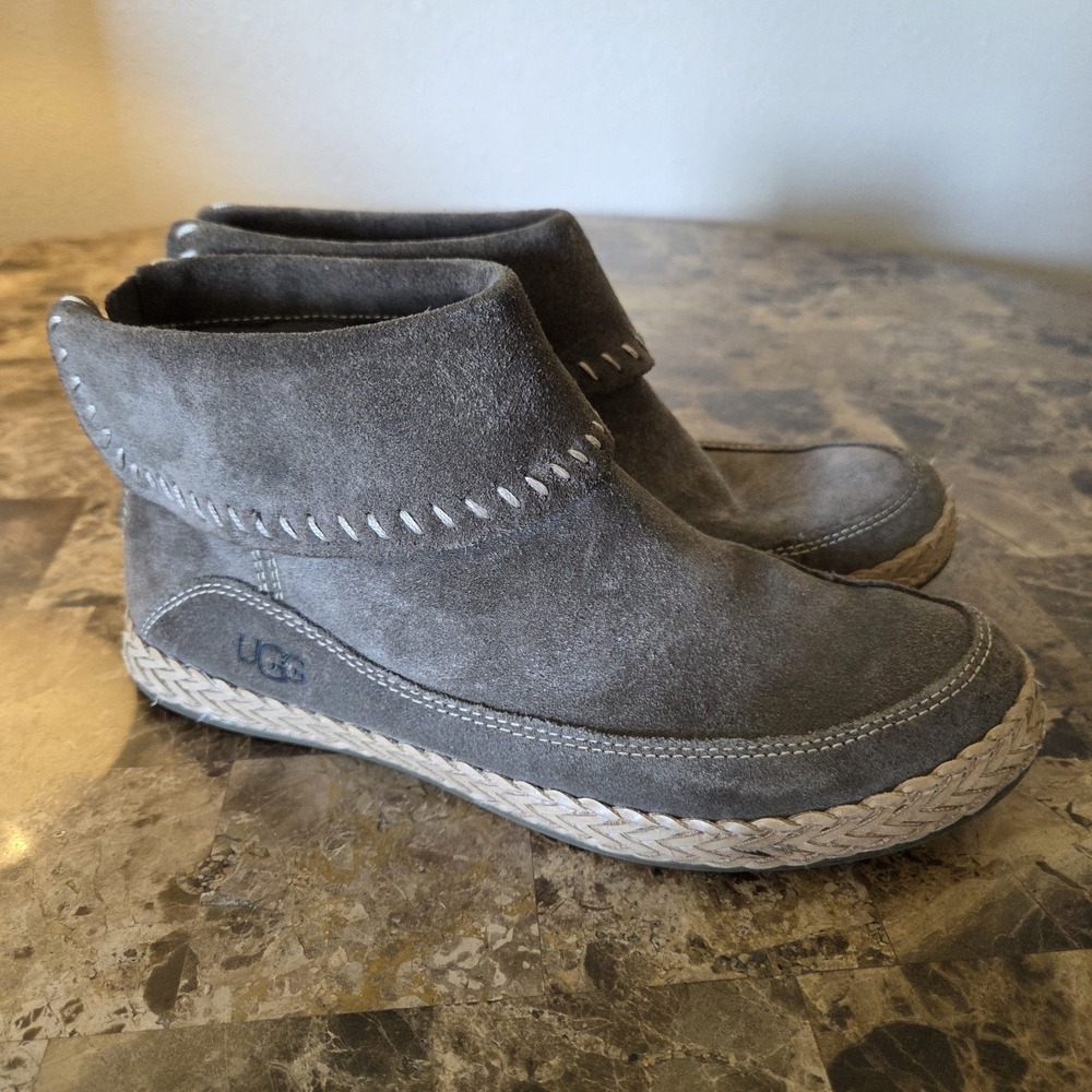 Ugg Boots sz 6 US gray Varney Suede Moccasins Ankle Bootie braided detail casual